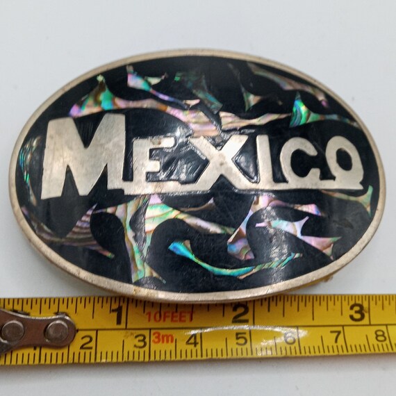 Vintage Mexico Belt Buckle Abalone Shell Western … - image 3