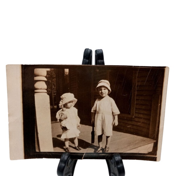 Antique Children Photograph Doll Sandals Boy Girl Photo 1916 Picture Brother Sister