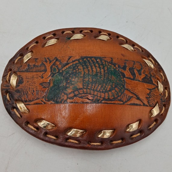 Vintage Armadillo Belt Buckle Leather Country Western… Gem