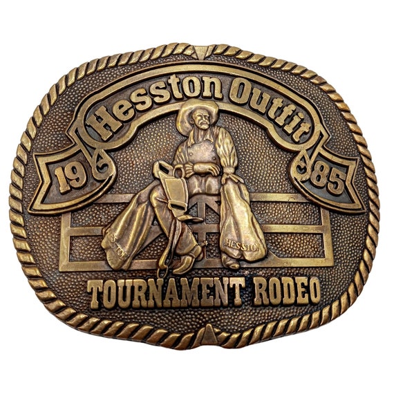 1985 Rodeo Belt Buckle Hesston Outfit Tournament … - image 1