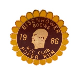 Eisenhower Boeing Motorcycle Club Poker Run 1986 Hat Lapel Pin Vintage RARE Pinback Button