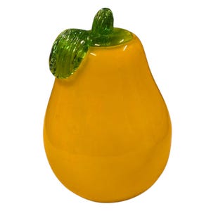 Glass Pear Handcrafted Yellow Green Fruit Figurine Sculpture 4 Inch
