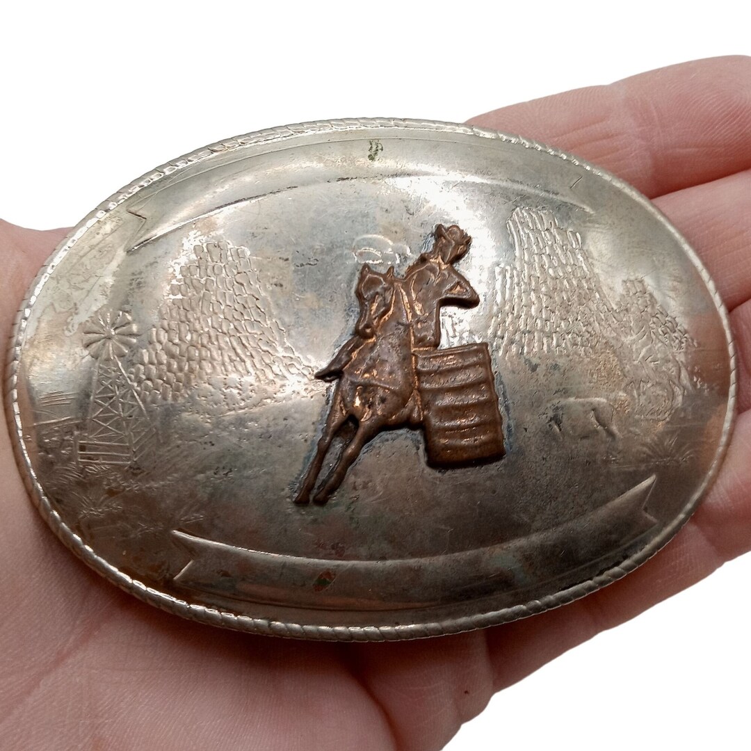 Barrel Racing Belt Buckle Vintage Trophy German Silver Cowgirl Racer ...