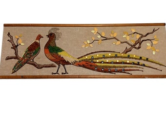 Peacock Bird MCM Gravel Art Vintage Wall Decor Pebble Mosaic Large READ