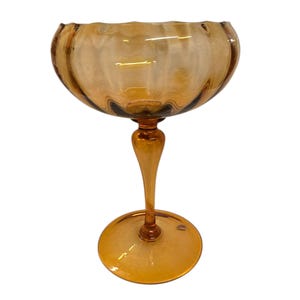 Empoli Amber Art Glass Pedestal Compote Vintage MCM Italy Large Mid Century