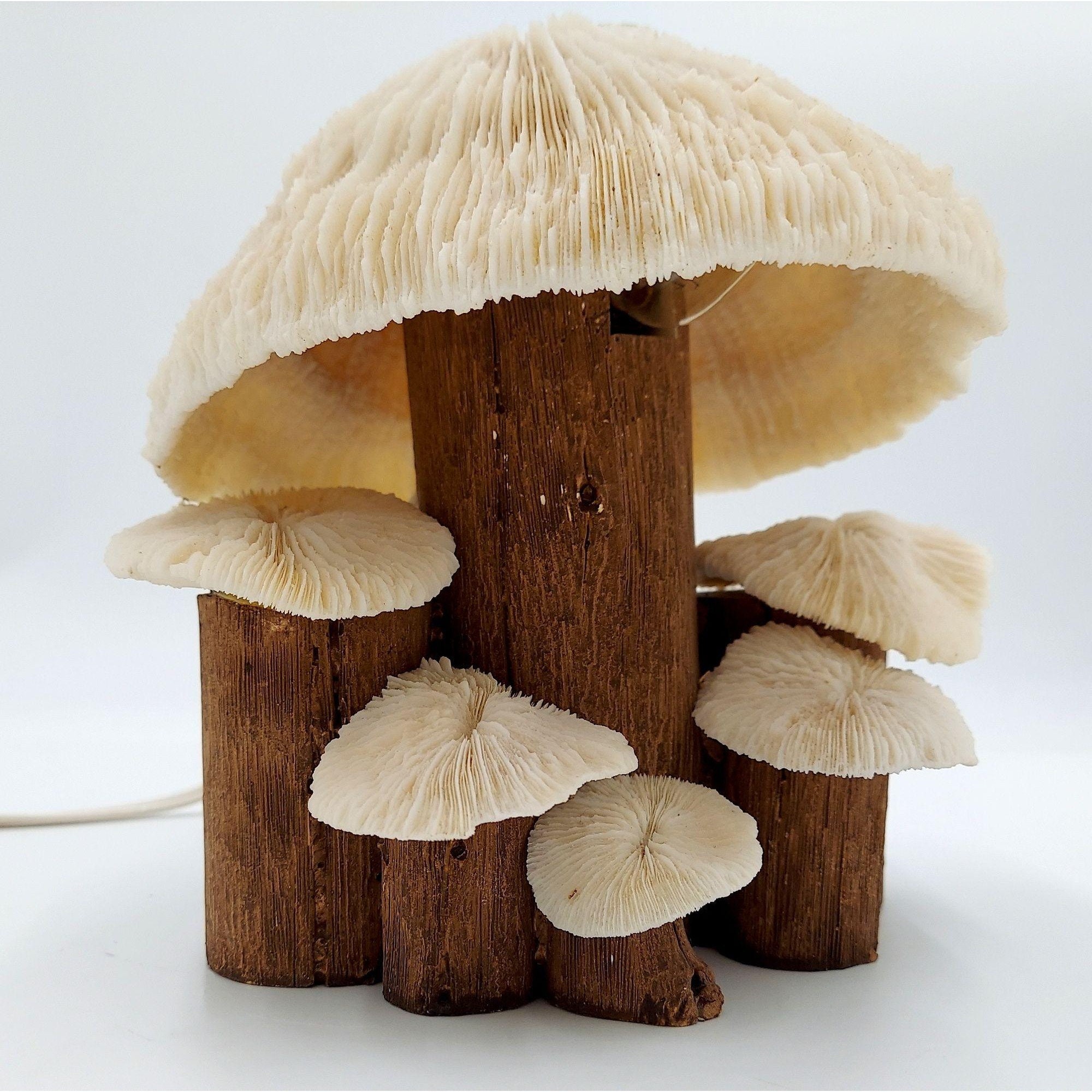 Coral Mushroom Lamp Vintage Shell Wood 8 Inch Retro Light Etsy