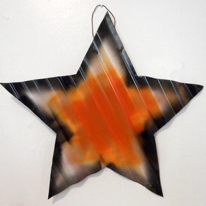 Halloween Folk Art Star Corrugated Tin Reclaimed Door Wall Hanging Hanger Black Orange