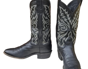 Botas vaqueras Justin de cuero negro para hombre, talla 8.5 D, estilo country western rockabilly.