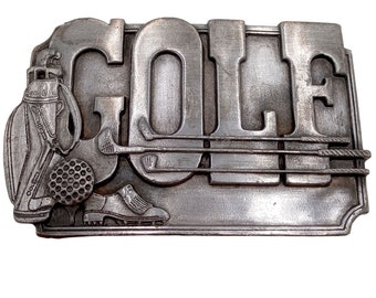 Golf Belt Buckle Vintage Golfer Club Bag Balls Golfing 1985 Collectible Sports