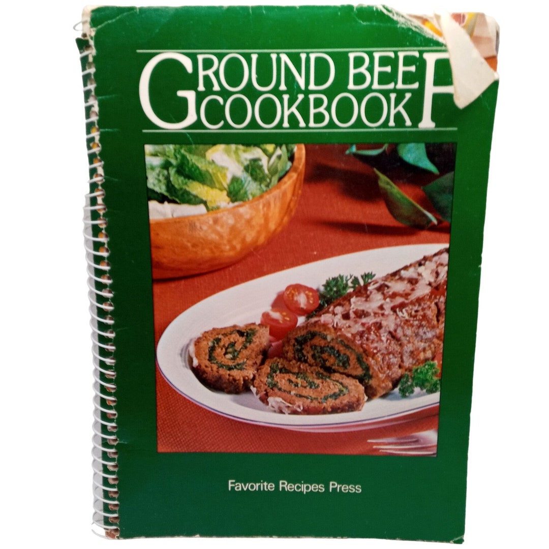 Ground Beef Cookbook Vintage Recipe Book Retro Kitchen Distressed 1983