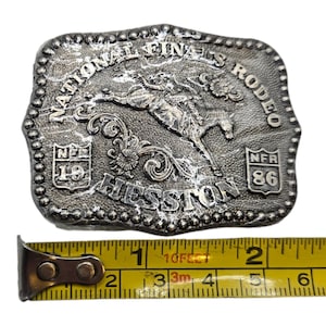 1986 Small NFR Kids Belt Buckle Hesston NOS National Finals Rodeo Bronc Rider Cowboy Vintage