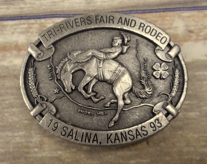 Salina KS Belt Buckle Tri Rivers Fair Rodeo 1993 Bucking Bronc Etsy