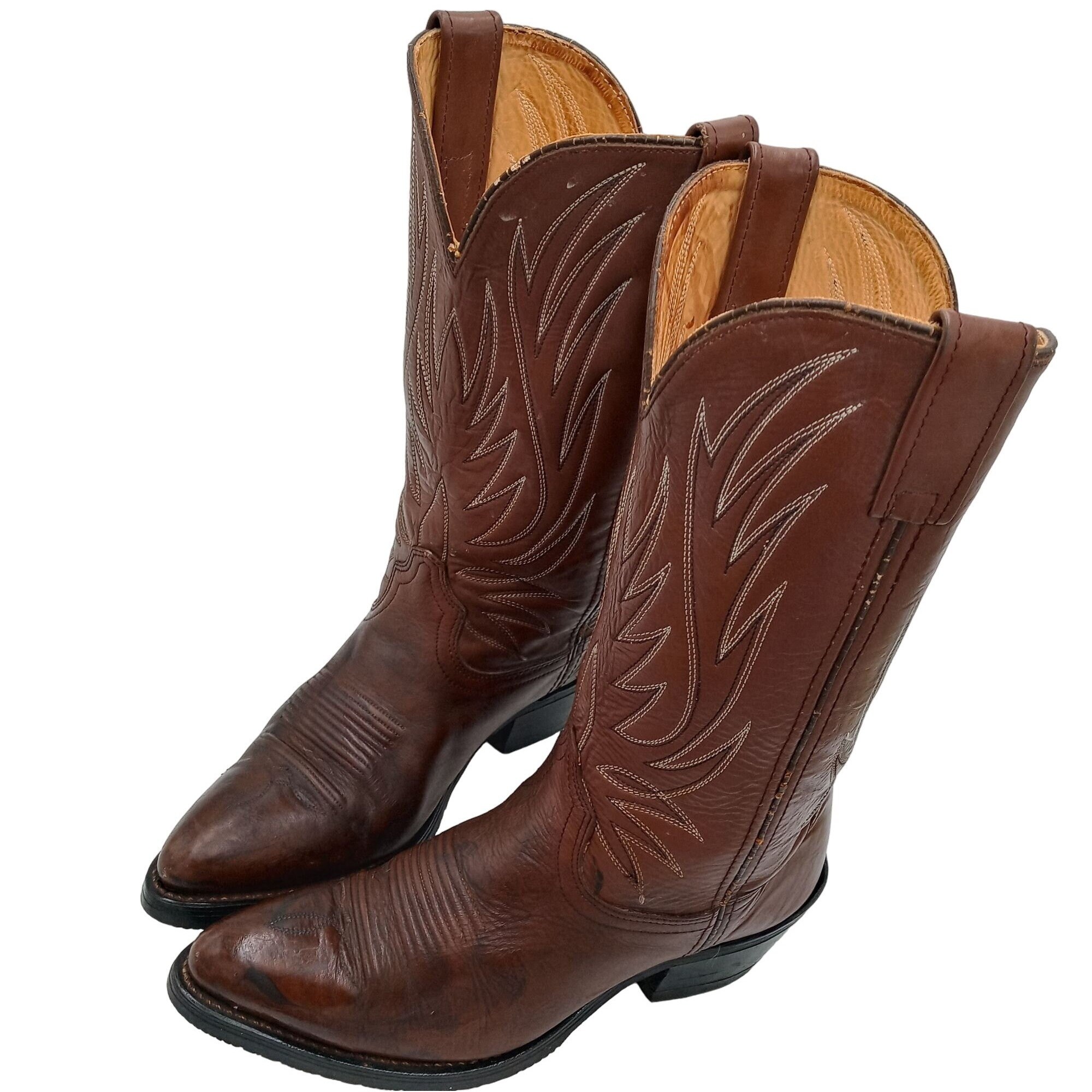 Vintage Brown Leather Cowboy Boots Mens 7 D Country Western  display picture 2