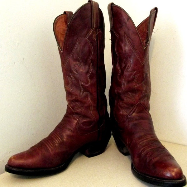 Vintage Hand-crafted Sanders brand Cowboy boots size 11.5 D ...great brown leather with blue orange, grey and white embroidery