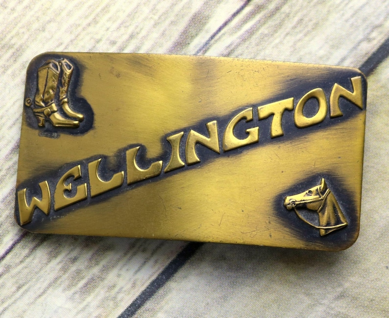 Wellington KS Belt Buckle Vintage Cowboy Boots Horse Western Country Spurs Rockabilly