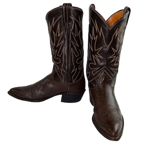 Tony Lama Cowboy Boots Brown Leather Mens 10.5 A Narrrow Width Vintage Western Shoes