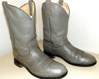 Vintage Grey Leather Cowboy Boots with Butterfly in a cowgirl size 7 M