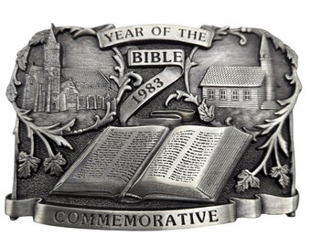 Fibbia per cintura anno della Bibbia 1983 Religioso cristiano vintage commemorativo