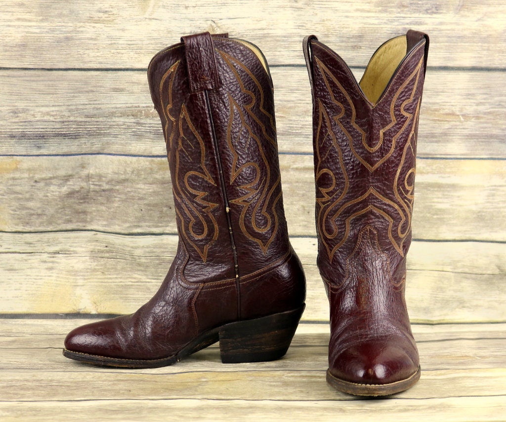 Golden Custom Cowboy Boots Oxblood Red Leather Mens Size 7.5 | Etsy