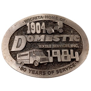 Wichita KS Belt Buckle Domestic Textile Services 80 Years Kansas Cargo Van Vintage