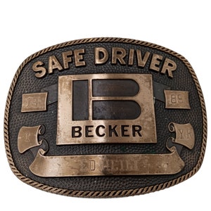Becker Trucker Belt Buckle 1989 Safe Driver Trophy Award 1Year Vintage Western Wear