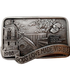 Gods Love Belt Buckle Made Visible 1988 St Francis Wichita Kansas Hospital Medical