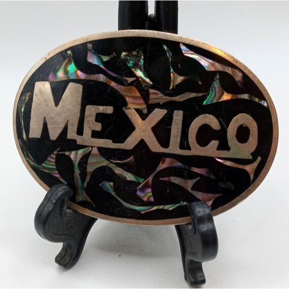 Vintage Mexico Belt Buckle Abalone Shell Western … - image 10