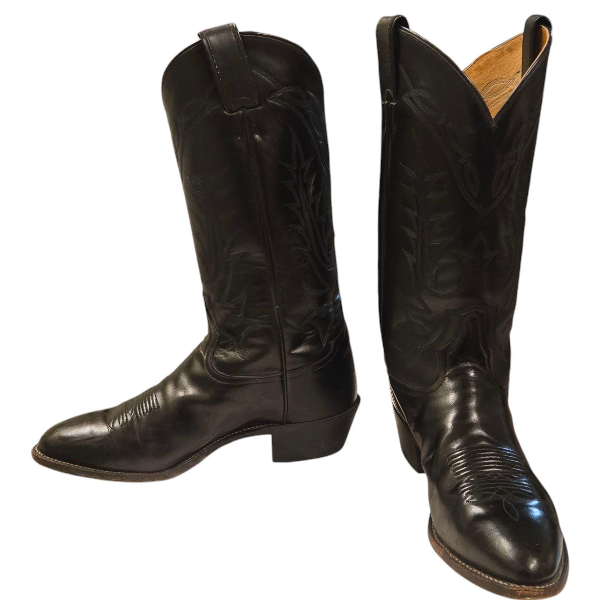 Tony Lama Cowboy Boots Black Leather Men 8.5 EE Extra Wide 
