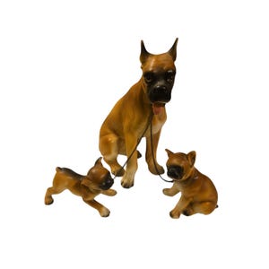 Boxer Dog With Puppies Ceramic Figurine Lipper and Mann Creations Japan Vintage