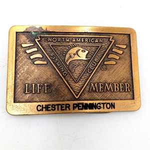 North American Fishing Club Belt Buckle Life Member Fish NAFC Vintage