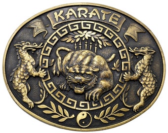 Fibbia per cintura da karate, vintage, drago, tigre, arti marziali, da collezione