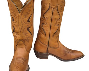 Lucchese 2000 Cowboy Boots Brown Leather Mens 9.5 D Western 