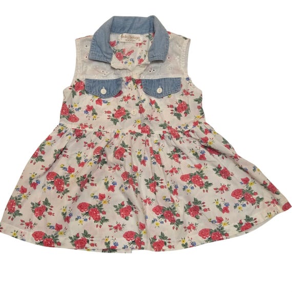 Baby Beluga Girls Floral Sleeveless Dress Denim Collar Summer Flowers Toddler