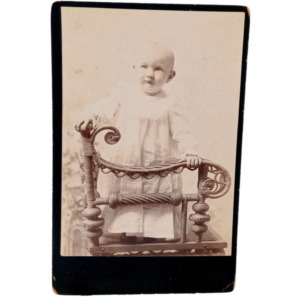 Child Elaborate Chair Wood Spindles Cabinet Card Antique Picture Photograph Greenfield IL