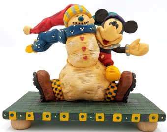 Christmas Mickey Mouse And Snowman Figurine Vintage 2000 Walt Disney World