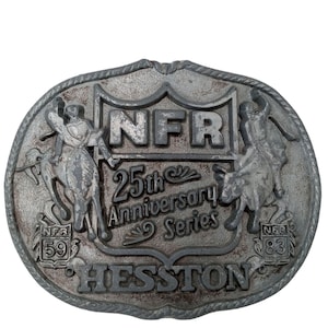 1983 Hesston NFR Belt Buckle Bronc Bull Riding Cowboy Vintage National Finals Rodeo