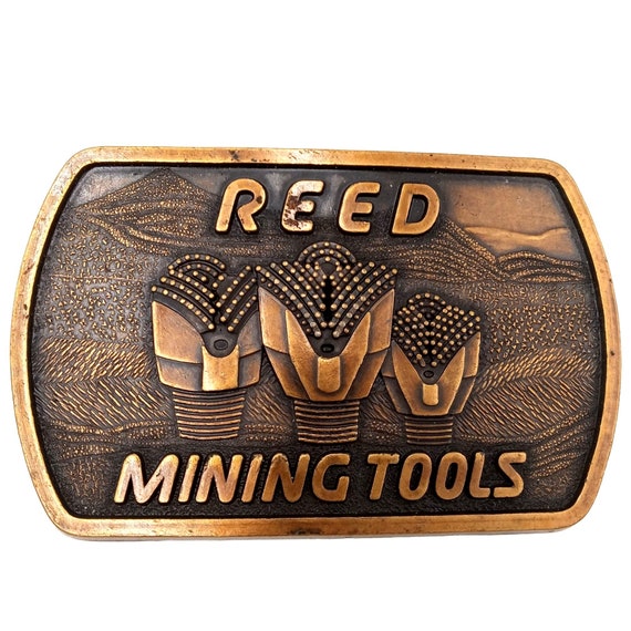 Mining Tools Belt Buckle Reed 1983 Vintage Roughn… - image 1