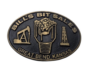 Fatture Bit Vendite Fibbia per cintura Great Bend Kansas Oil Rig Roughneck Ottone vintage