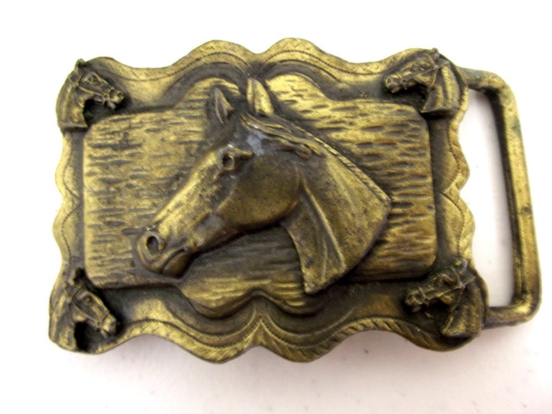 Vintage Brass Colored Horse Head Belt Buckle Western Wear | Etsy