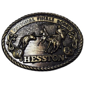 1980 Hesston Rodeo Belt Buckle National Finals PRCA Team Roping Cowboy NFR