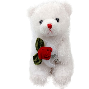 White Teddy Bear Plush Holding Red Rose Valentines Christmas 9 Inch Stuffed Animal