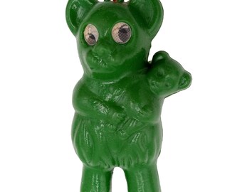 Blow Mold Bear Ornament Vintage Lenticular Eyes Green Plastic Blowmold