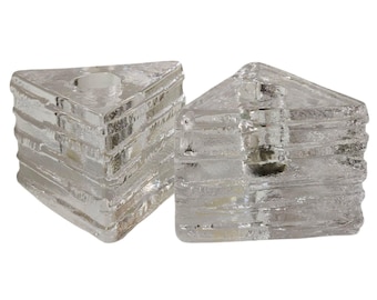 Set Of 2 Uno Westerberg Swedish Glass Triangle Candle Holders Clear Pukeberg MCM
