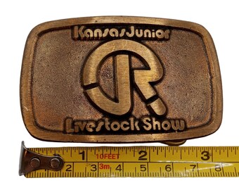 Kansas Junior Livestock Show Belt Buckle Cattle Horse KS Vintage Brass