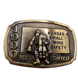 Kansas Small Mine Safety Award Belt Buckle 1990 KS Rescue Contest Miner RARE