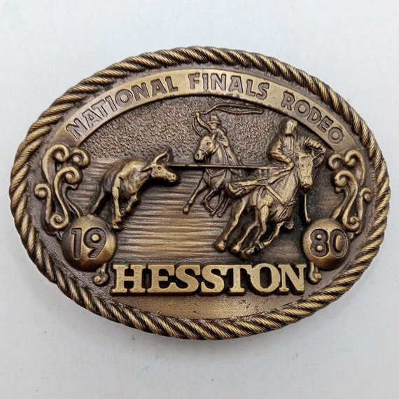 Vintage NFR Belt Buckle Rodeo 1980 Hesston Nation… - image 3