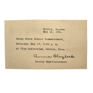 Convite De Anúncio De Início Da Escola Primária Rural De Newton Kansas De 1941