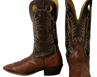 Nocona Cowboy Boots 8.5 EE Brown Leather Western Vintage 2E Extra Wide Width