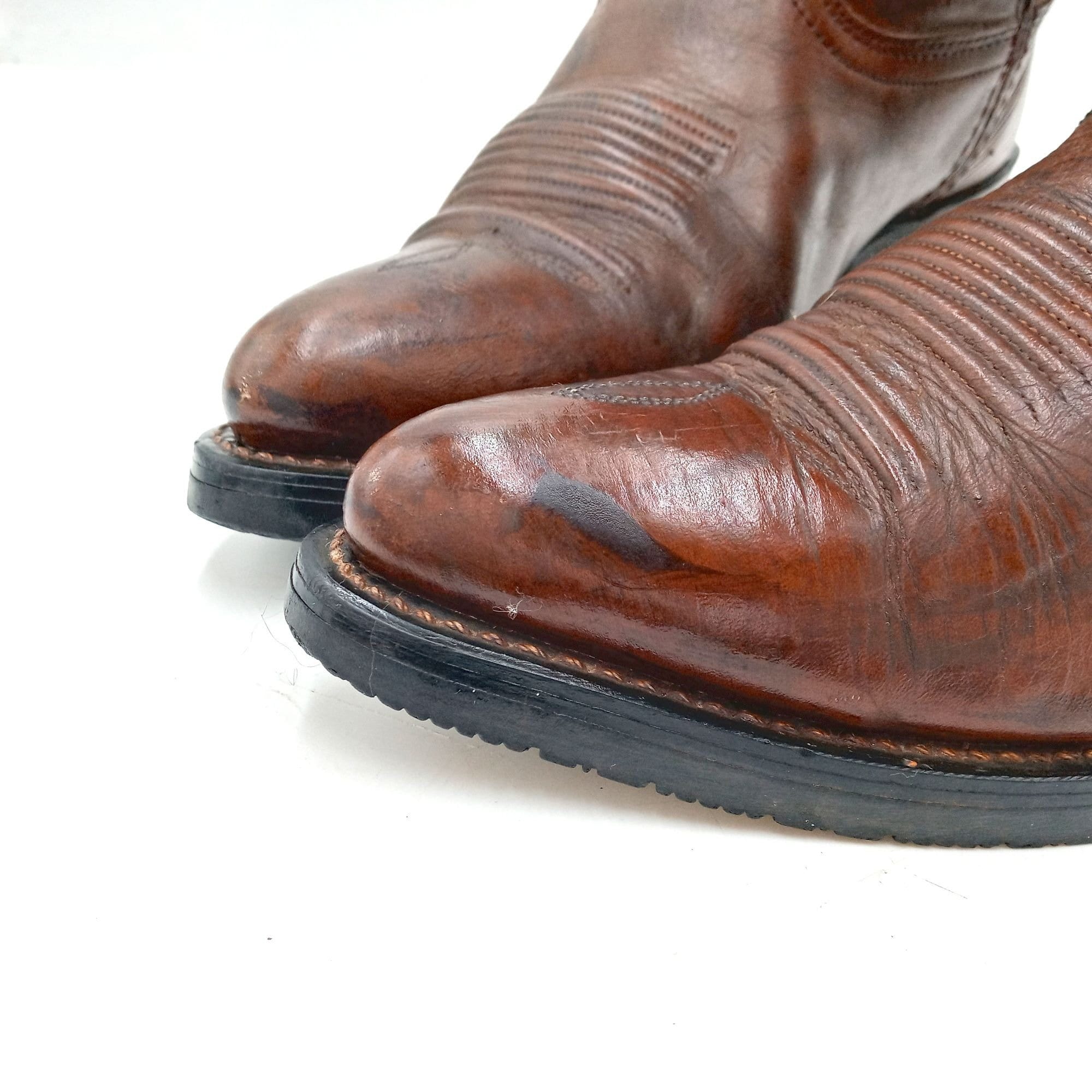 Vintage Brown Leather Cowboy Boots Mens 7 D Country Western  display picture 3
