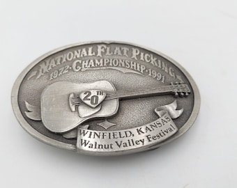 National Flat Picking Championship Belt Buckle Walnut Valley Bluegrass Festival RARE Winfield KS Music